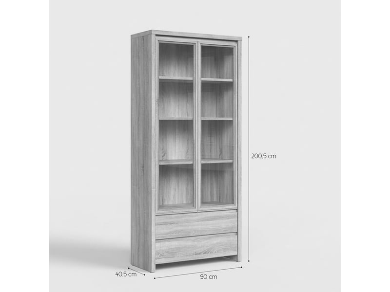  Vitrine de salon kaspian avec 2 portes en verre et 2 tiroirs  - Conforama E