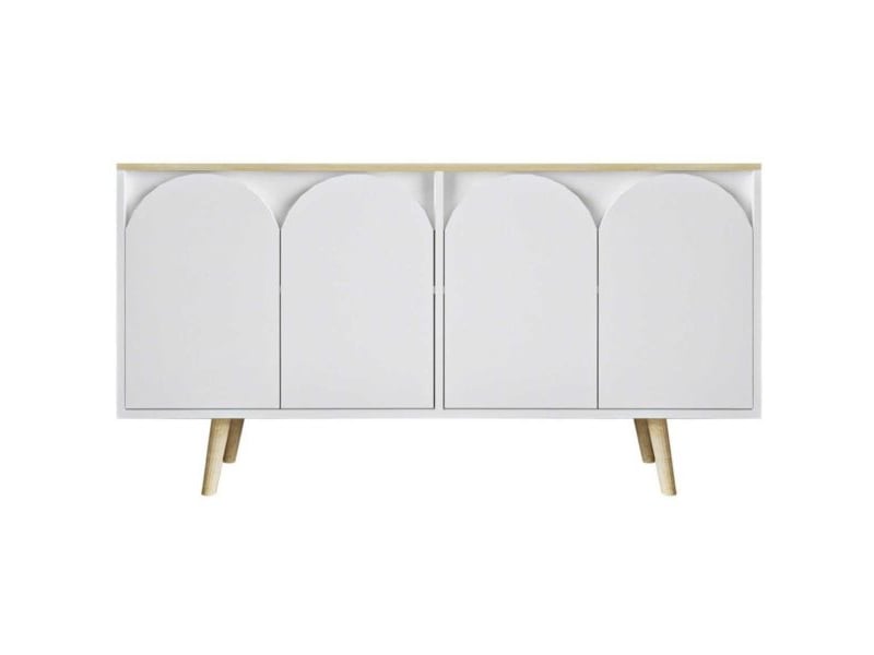  Buffet 4 portes en aggloméré venezia blanc et chêne  - Conforama D