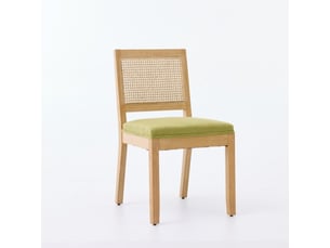 Chaises en rotin – lot de 2, dossier cannage, campagne mi-siècle, cadre bois naturel, vert olive – réf 2883ol