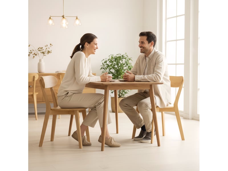  Lot de 2 chaises de salle à manger en bois, dossier incurvé, couleur bois  - Conforama D