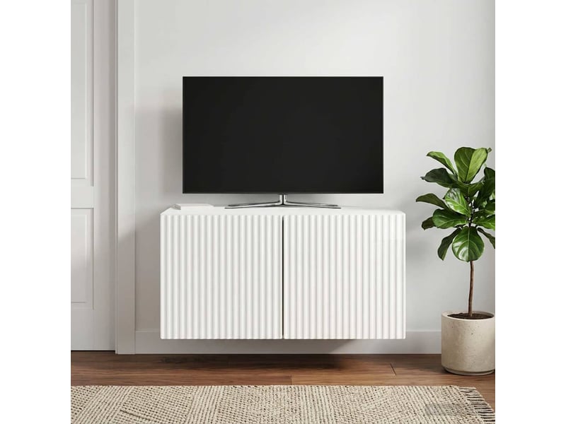  Meuble tv - banc tv - meuble de rangement mural 59,5 x 41 x 30 cm blanc brillant  - Conforama B