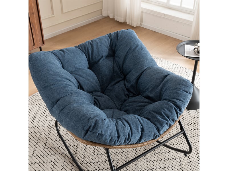  Fauteuil à bascule moderne en chenille bleu  - Conforama E