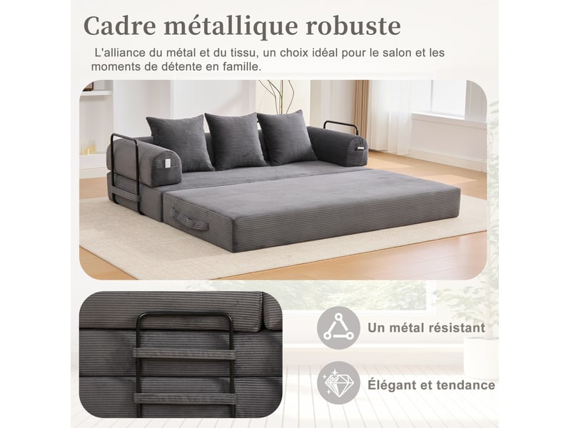  Canapé modulaire 200 x 94 x 67 cm – gris foncé – 3 places, livré compressé pour salon moderne  - Conforama E
