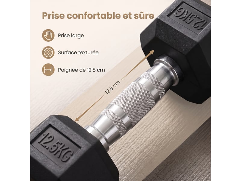  Haltère musculation hexagonal en fonte, revêtement pvc antidérapant, 32,9 x 14,7 x 12,7 cm, noir  - Conforama E