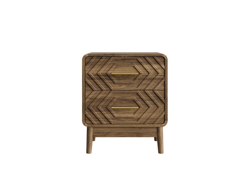  Table de chevet 2 tiroirs, mdf mélaminé marron noyer, 48x38x56 cm  - Conforama A