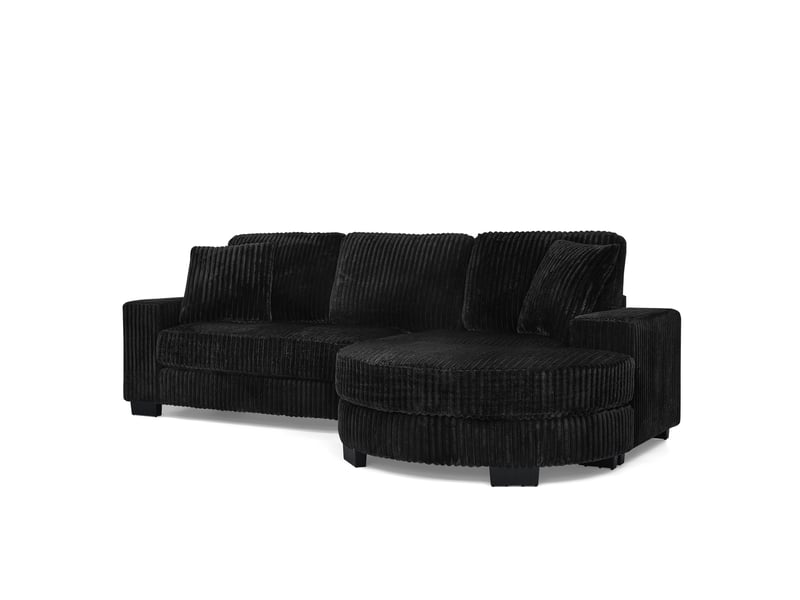  Canapé d'angle modulaire 4 places avec hocker ovale amovible et 2 coussins, en corduroy noir  - Conforama A