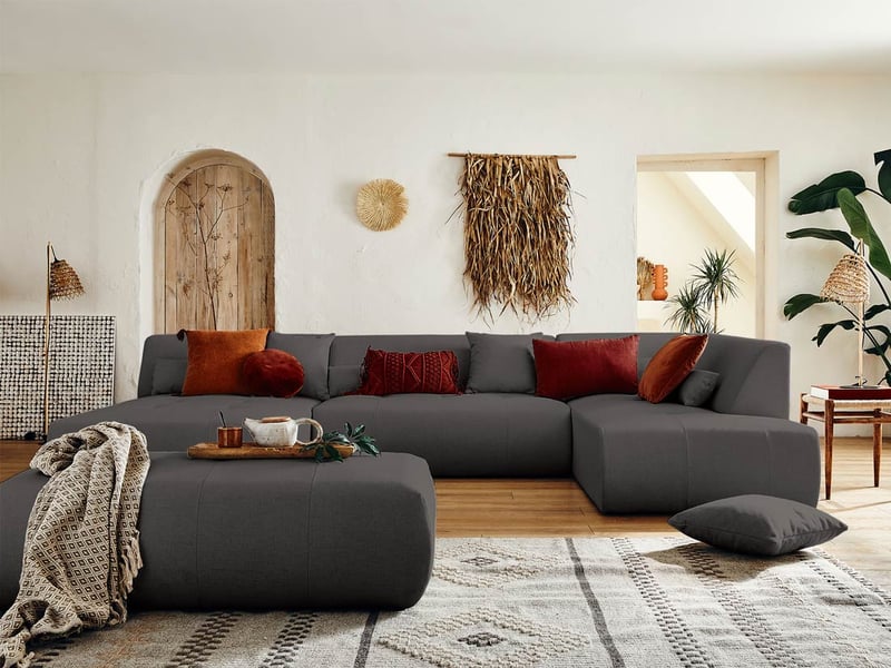 Onyx - canapé modulable panoramique d'angle droit 7 places - en tissu - lisa design - gris foncé ONYX - Conforama E