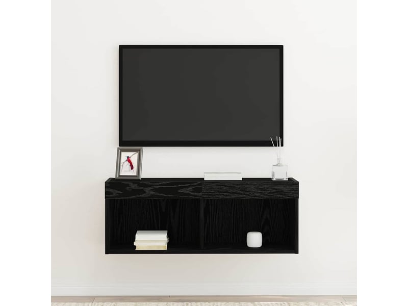 Ensemble meuble tv - banc tv - meuble de rangement 80 x 30 x 30 cm chêne noir bois d'ingénierie - Conforama E
