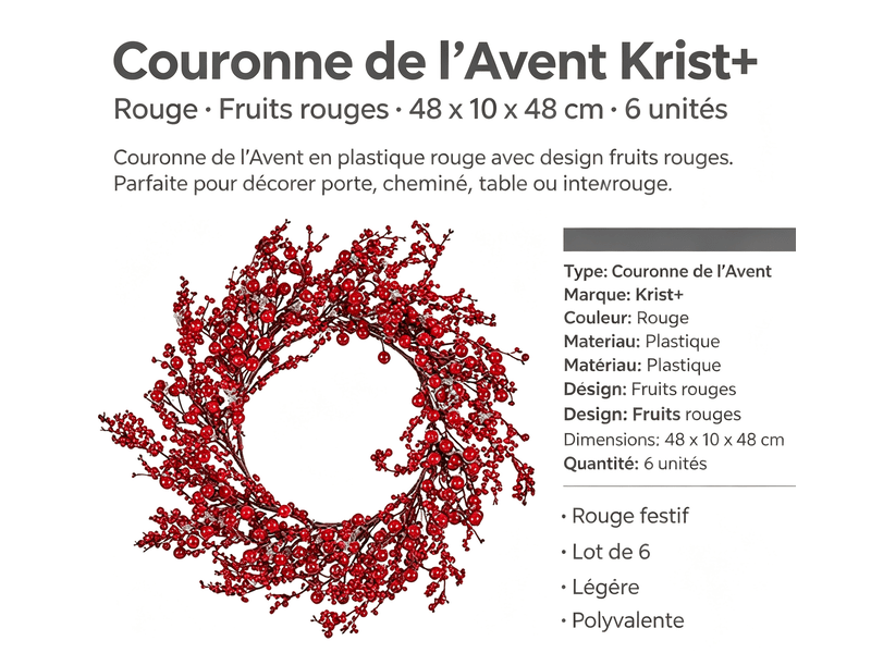  Couronne de l’avent krist+ rouge plastique fruits rouges 48 x 10 x 48 cm (6 unités) S3627065 - Conforama E
