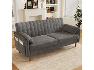 Canapé 2 places - 161.5x79x83.5cm - canapé droit en chenille avec poches latérales et pieds en bois massif 18cm - gris clair