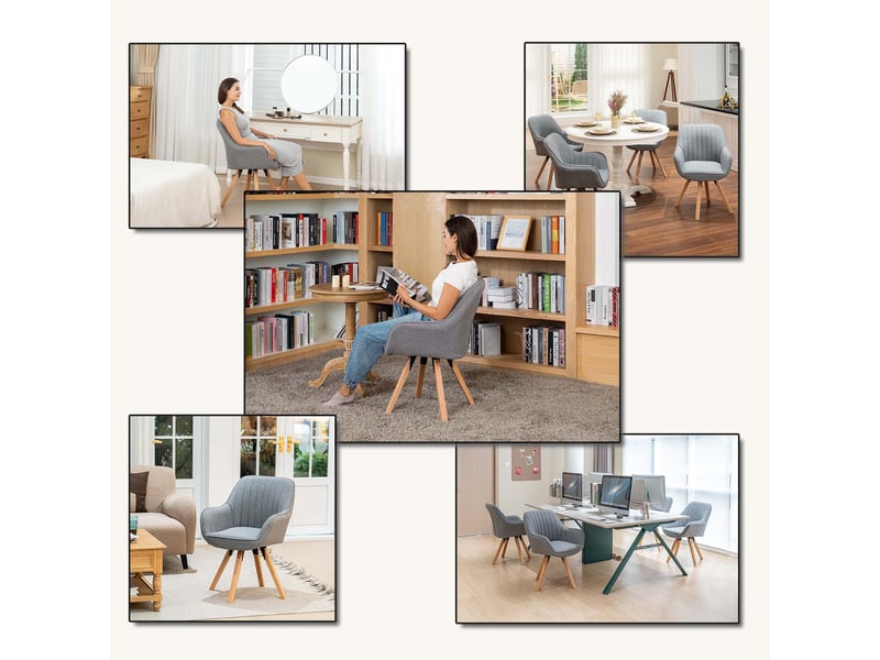 Lot de 4 chaise salle à manger fauteuil pivotant avec accoudoirs pieds en bois massif vert gris - Conforama E