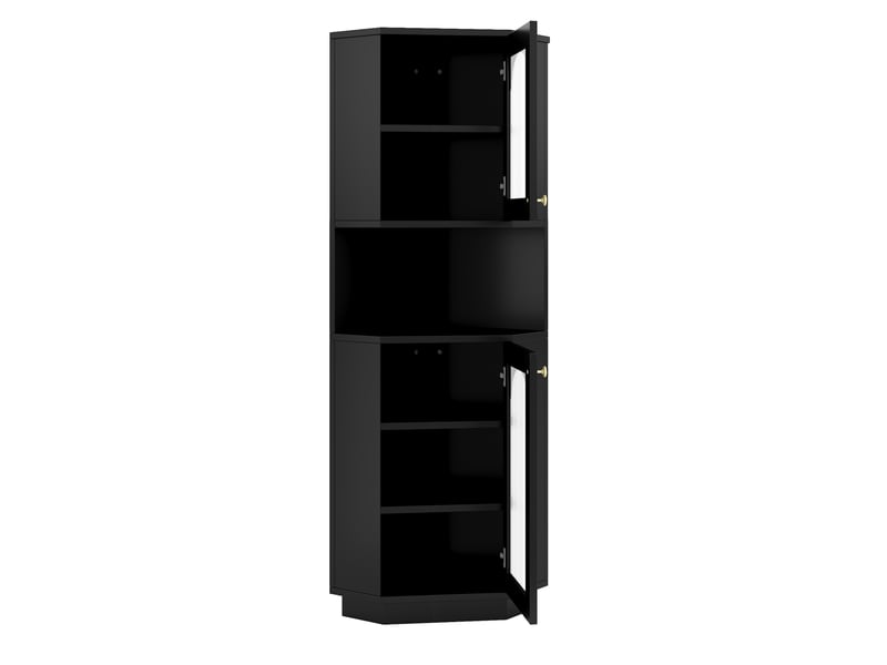 Meuble de rangement pour salle de bain, armoire de bain avec bande lumineuse, meuble d'angle à deux compartiments d'étagères ouvertes avec parois réglables, 45x45x166,5 cm, noir - Conforama D