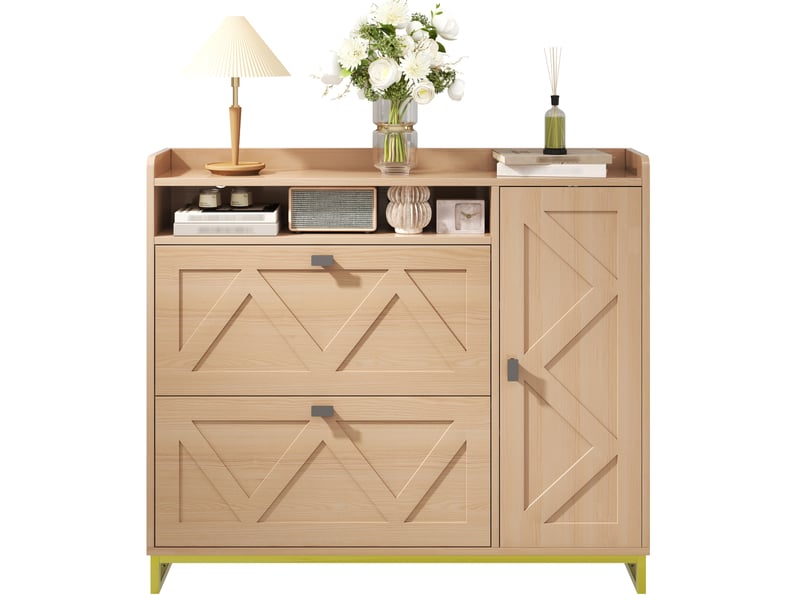  Meuble à chaussures 110x24x100 cm, armoire à chaussures, meuble d'entrée, placard latéral, meuble salon, mdf, naturel  - Conforama A