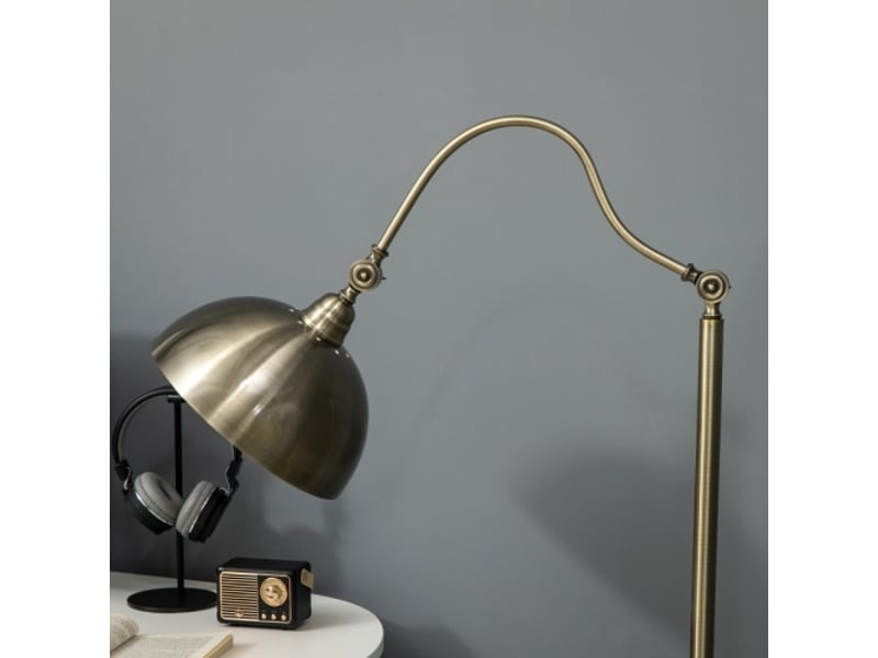  Lampadaire arc rétro en finition laiton, abat-jour orientable, douille e27, pour salon et chambre  - Conforama D
