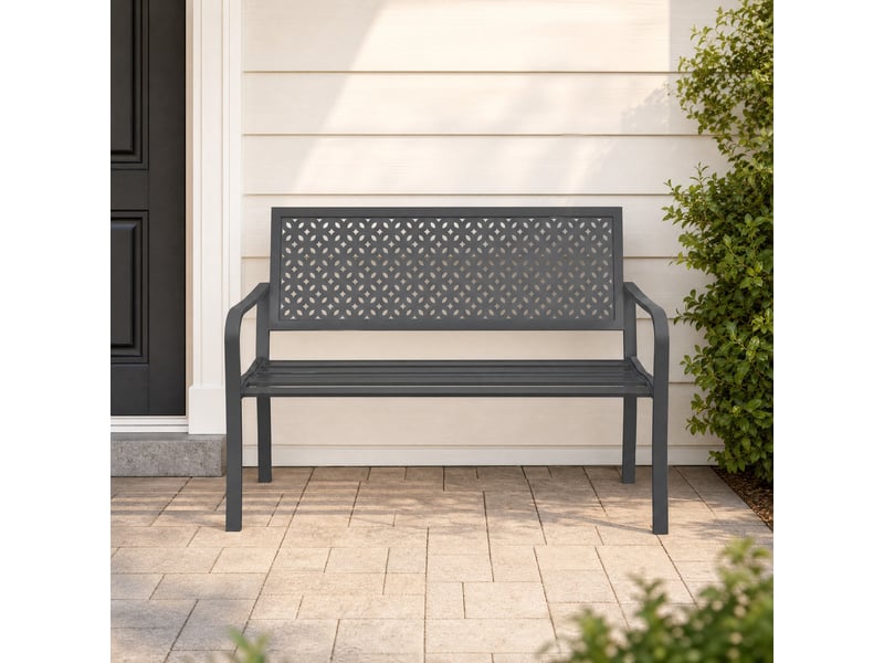 Banc de jardin 2 places 127x61x85 cm résistant aux intempéries métal gris foncé  - Conforama C
