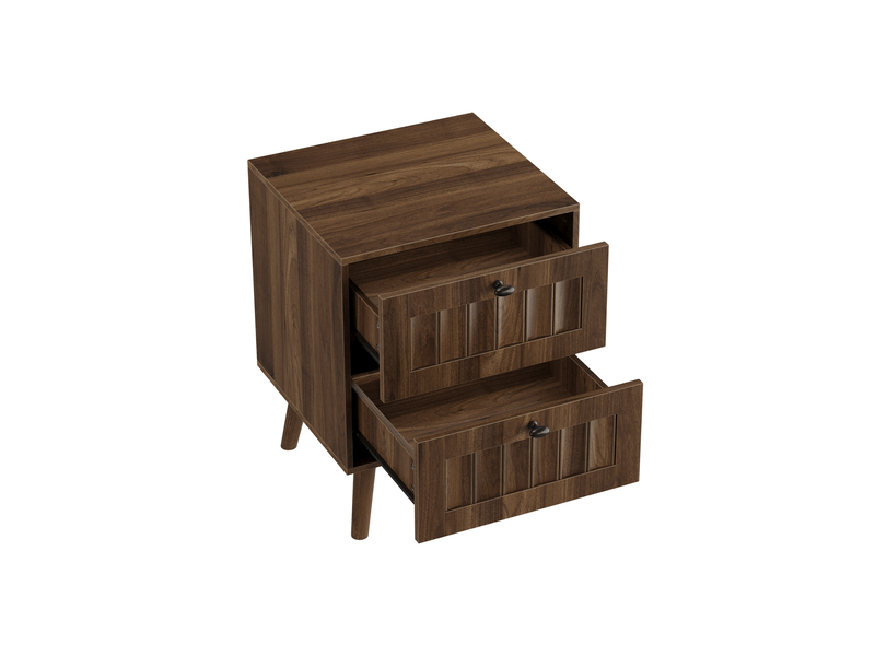  Table de chevet 43,5x40x57,5 cm – design rétro - avec 2 tiroirs à persiennes – noyer foncé  - Conforama C