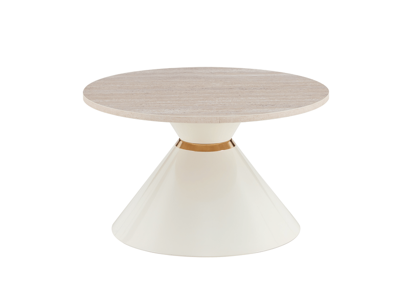  Tables basses gigognes avec 2 plateaux ronds et structure conique, finition pierre, en métal et mélamine, crème  - Conforama A