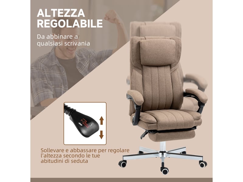  Chaise de bureau massante marron avec repose-pieds escamotable, inclinable à 135°  - Conforama R