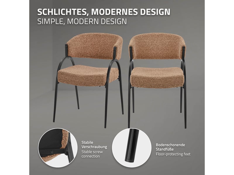 Ml-design lot de 2 chaises de salle à manger rembourrées en tissu bouclé, avec accoudoirs et dossier incurvée, cadre en acier, rembourrage confortable, pour salon cuisine bureau, 120 kg, rouge ECD Germany GmbH - Conforama C