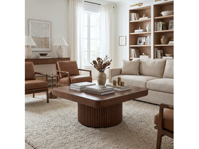  Table basse 78x78x38 cm en bois et mdf ronde couleur noyer chicfurn  - Conforama E