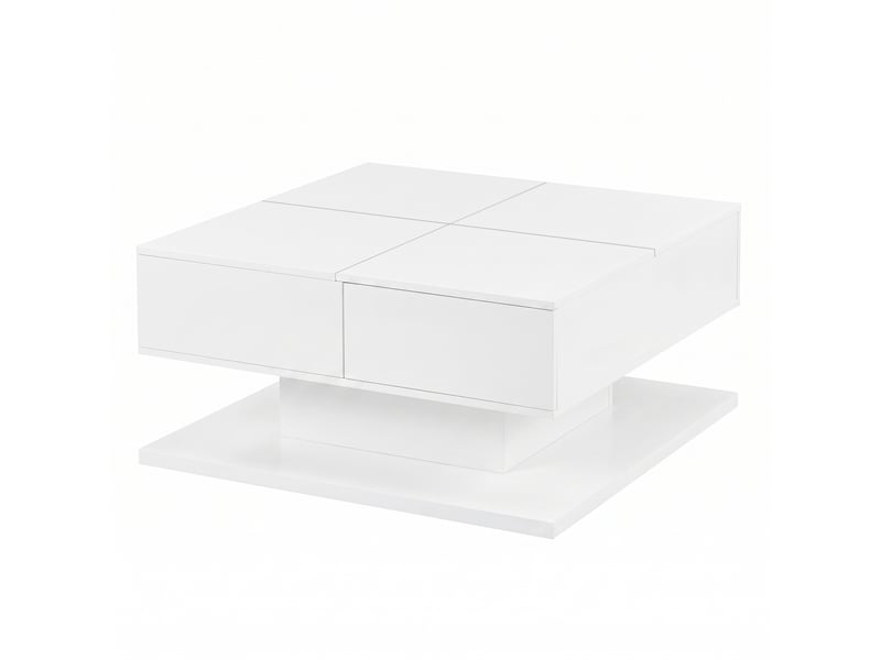  Table basse relevable 72x72x35 cm avec led et rangements blanc brillant  - Conforama R