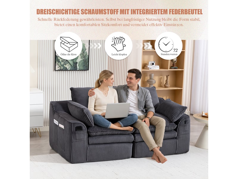 Canapé droit fixe 2 places tissu gris canapé compressible - Conforama E
