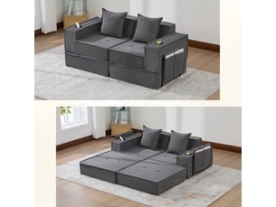 Canapé droit fixe <strong></strong> <strong></strong> 2 places Velours côtelé gris avec coffre de rangement