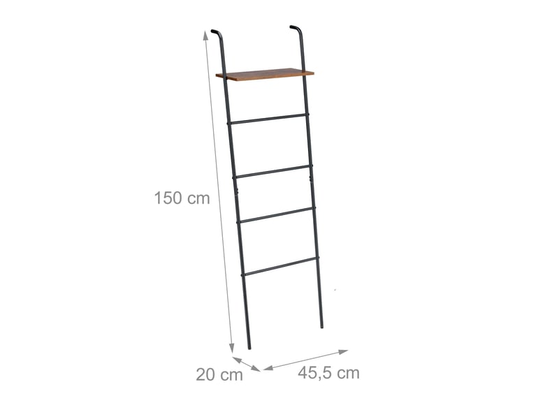  Échelle porte-serviettes décorative pratique 4 barres pour salle de bain chambre 160 x 40 x 5 cm en métal noir 13_0016932  - Conforama A