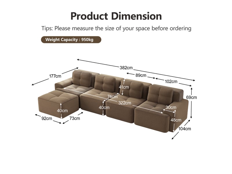  Canapé d’angle 4 places marron velours côtelé méridienne style cloud – sans montage  - Conforama C