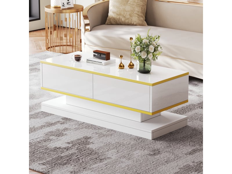  Table basse, 100x50x38 cm, 2 tiroirs, panneau de particules, blanc  - Conforama B