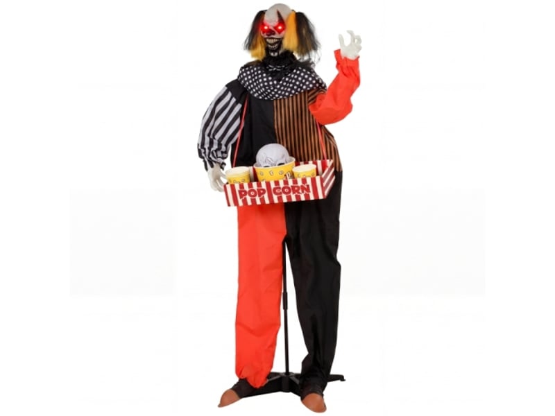  Clown popcorn halloween animé: tête qui tourne vite, sons effrayants, musique foraine, yeux lumineux – décoration maison  - Conforama A