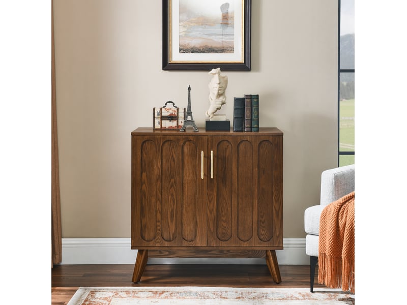 Buffet modenvie style vintage à façades rainurées 80 x 40 x 80 cm mdf et bois noyer - Conforama B