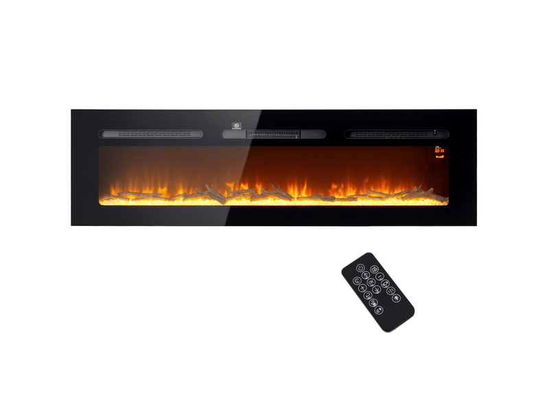  Cheminée électrique murale 1800 w, encastrable, acier noir et verre trempé  - Conforama A