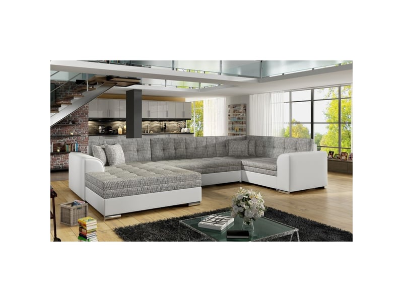 Canapé panoramique convertible caldero 5 places gris – angle gauche - Conforama E