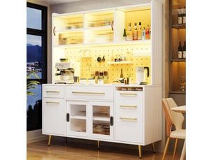 Meuble buffet rangement cuisine led portes coulissantes tiroirs 145 cm blanc verre homvra