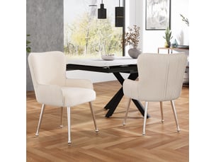 Lot de 4 chaises de salle à manger en velours beige avec accoudoirs et pieds métalliques argentés