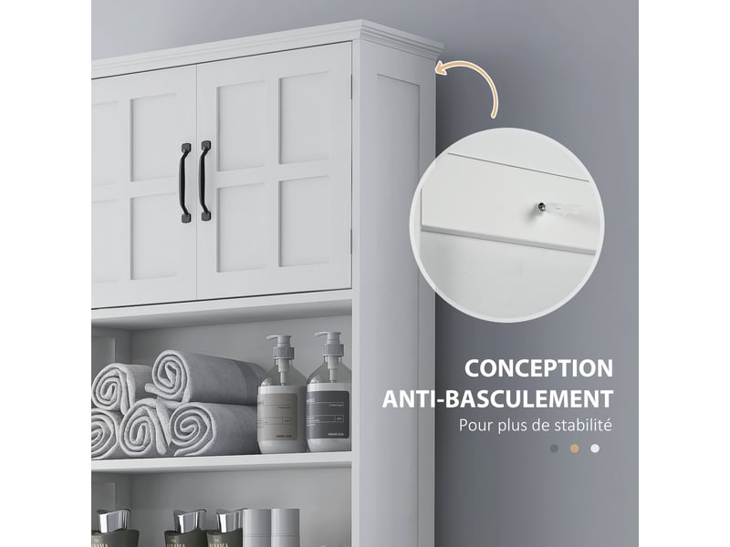  Meuble wc dessus de toilette armoire de rangement de salle de bain avec niches placard à double porte réglable étagère  - Conforama W