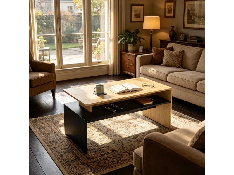  Table basse moderne avec rangement - design décalé, finition bicolore - unique  - Conforama E