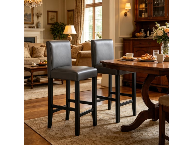  Tabourets de bar lot de 2 avec dossier - lpospi - repose-pieds, bois, similicuir noir et gris 41×37,5×110 cm  - Conforama C