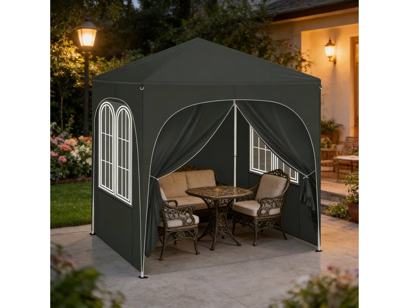 Tonnelle pliante de jardin 2 x 2 m grise avec 4 parois amovibles, protection uv 50+ et housse de rangement - Conforama E