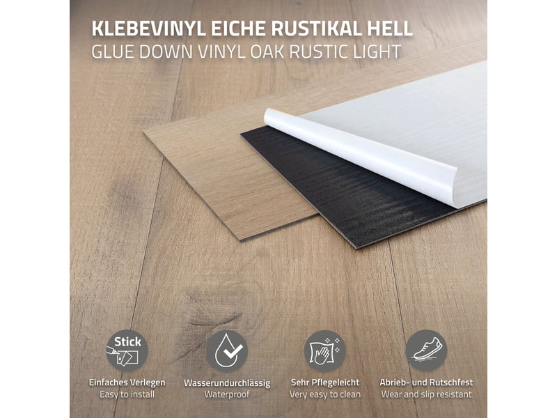  Ml-design lames pvc adhésives effet chêne rustique clair, revêtement de sol en vinyle autocollant, imitation parquet, imperméable, installation facile, 91,5 cm x 15,3 cm x 2 mm, 64 pièces 8,92 m² ECD Germany GmbH - Conforama B