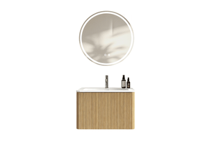Ensemble meuble de salle de bain 60 cm suspendu avec miroir led coloris chêne