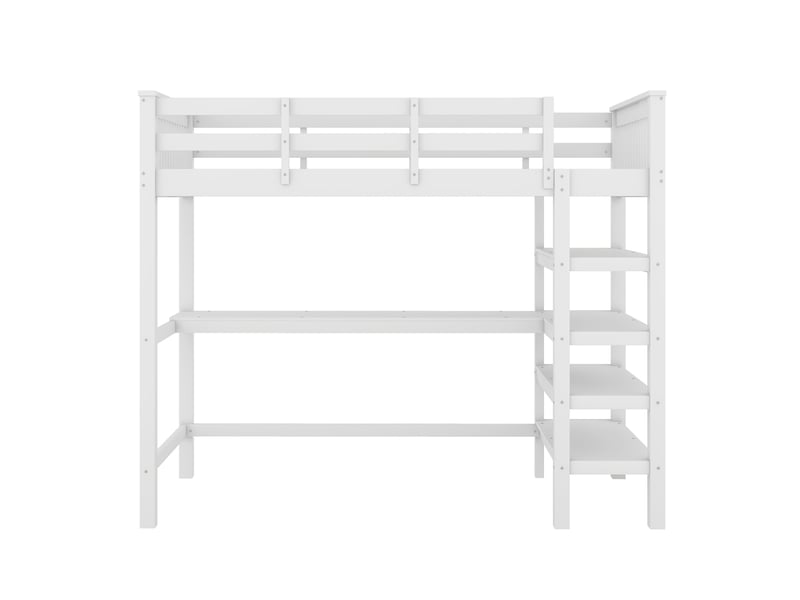  Lit mezzanine enfant avec bureau et étagères, lit mezzanine 90x200 blanc en bois massif, cadre de lit surélevé sans matelas  - Conforama W