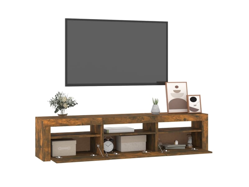 Meuble tv - banc tv - meuble de rangement avec lumières led chêne fumé 180x35x40 cm - Conforama C