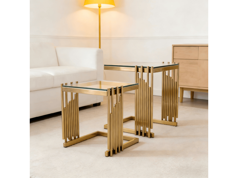 Tables basses imbriquées ensemble de 2 carré acier inoxydable doré verre trempé - Conforama R