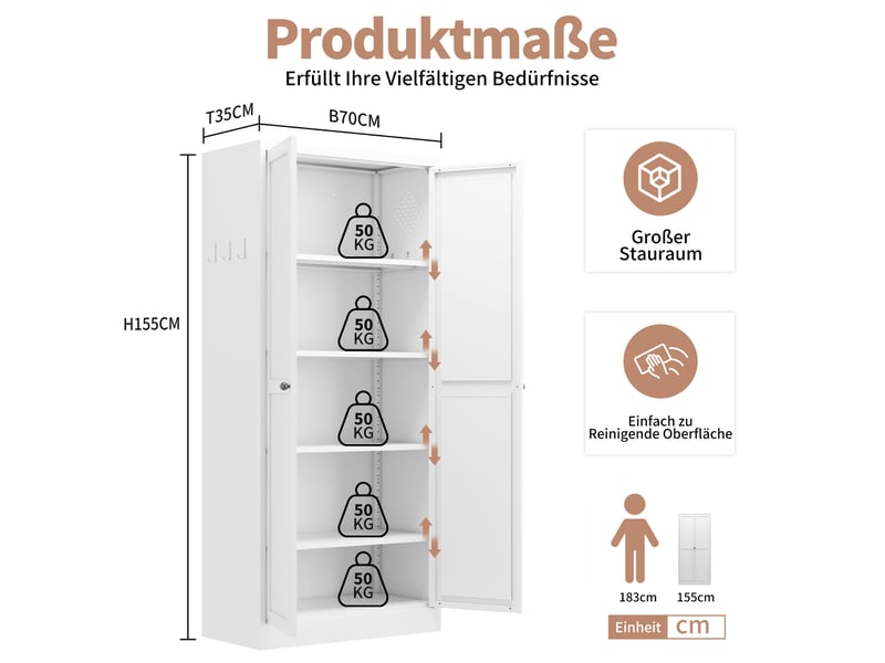  Armoire de rangement métallique blanche pour cuisine, 4 tablettes réglables en hauteur, armoire à provisions autoportante stable  - Conforama C