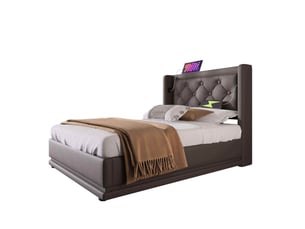Lit simple coffre hydraulique 90 x 200 cm noir en pu avec led et charge usbtype-c