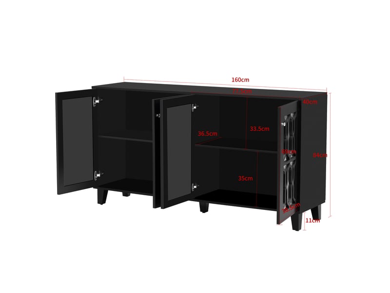  Buffet modenvie 4 portes noir à inserts miroir 160 x 40 x 84 cm mdf  - Conforama C