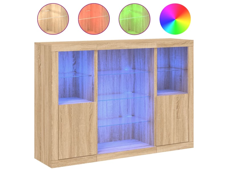  Buffets avec lumières led 3 pcs - bahut - meuble de rangement chêne sonoma bois d'ingénierie  - Conforama A