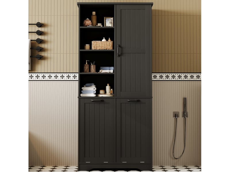  Colonne de salle de bains 78x35x172,7 cm avec 2 paniers à linge noire  - Conforama B